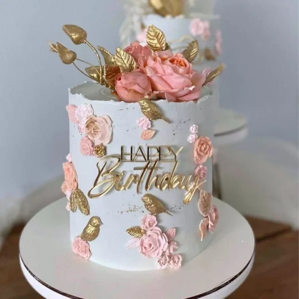 Pink Floral Birthday Tall Cake
